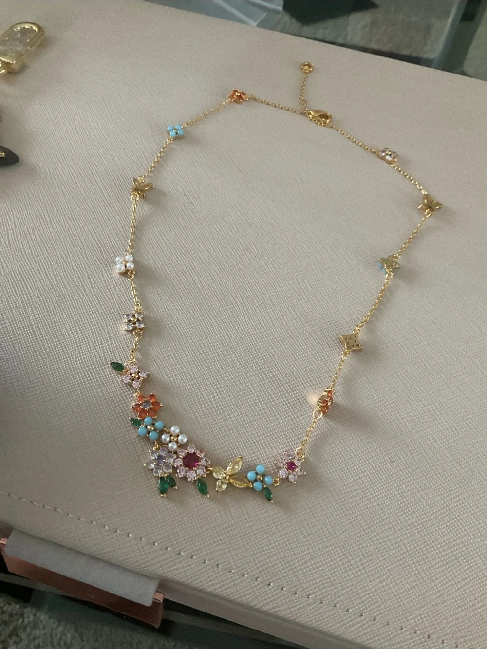 kate spade Gold Floral Collar Necklace with Turquoise, Pink and Green Accents